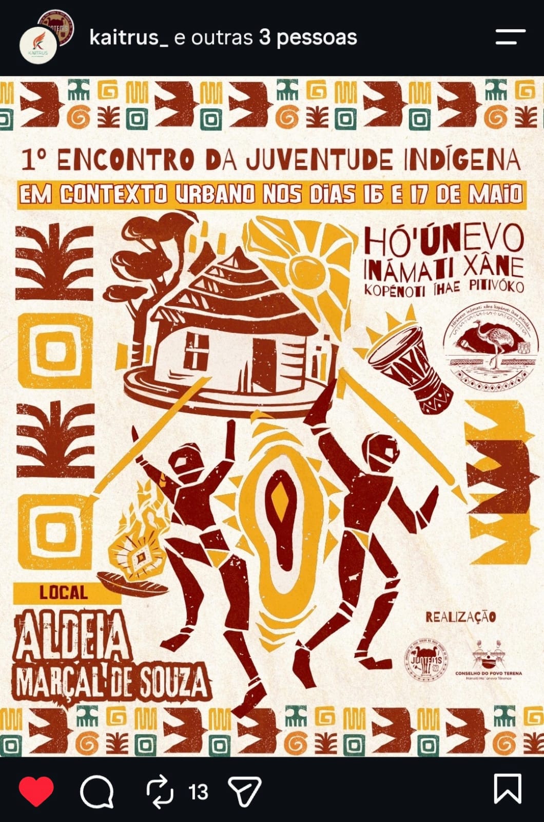 Post do Kaitrus sobre o 1º Encontro da Juventude Indígena